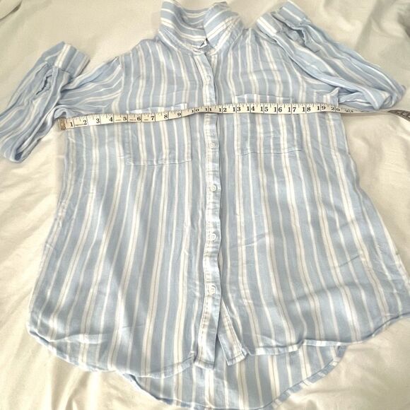 BP striped light blue and white button shirt size M 100% Viscose - Picture 8 of 9